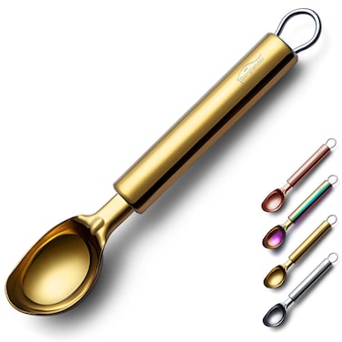 Gold Ice Cream Scoop, Berglander Stainless Steel Cookie Scoop Melon Baller Scooper Cones With Titanium Gold Plating, Specialty Tools and Gadgets, Ice Cream Spoon Food Scoop Dishwasher Safe