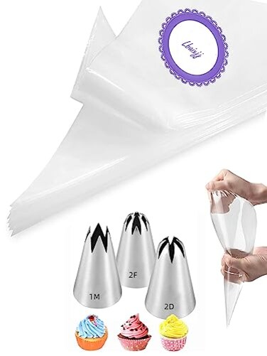 1M 2D 2F Piping Tip Set,3 Pcs Large Decorating Tips with 20 Pcs Disposable Icing Bags 12inch for Cake Cupcake Decorating