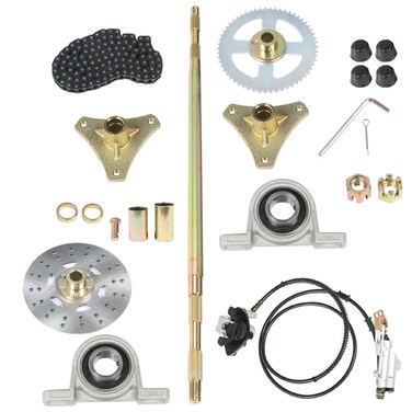 29inch Go Kart Rear Axle Shaft Assembly Kit 740mm Axle Sprocket Hub Brake Chain Brake Master Cylinder Caliper Replacement for Drift Trike Go Kart