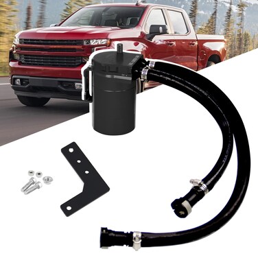 RULLINE Oil Separator 350ml Oil Catch Can Tank Aluminum Polish Baffled Reservoir Black Compatible with 2019-2022 Chevy Silverado 1500 5.3L &amp; 6.2L, GMC Sierra 1500 5.3L &amp; 6.2L Driver Side