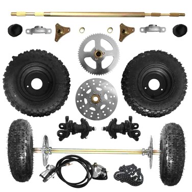Togarhow 29inch 740mm Rear Axle Shaft Kit with 4.10-6 Front/Rear Wheels Tires 6" Rims Brake Assembly and Chain and Sprocket &amp; Steering Knuckle Set Suitable for Go Kart Quad Trike Drift Bikes