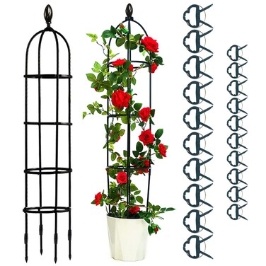 Garden Trellis for Climbing Plants Outdoor Obelisk Trellis 6ft for Potted Plants Cucumber Tomato Pea Rose Vines and Flowers Stands with 20 Pcs Trellis Clips