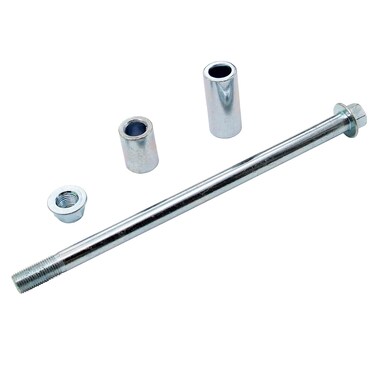 PIT BIKE 12mm AXLE WHEEL BOLT 240mm LONG SPINDLE &amp; SPACERS (225MM EXCLUDING HEAD)