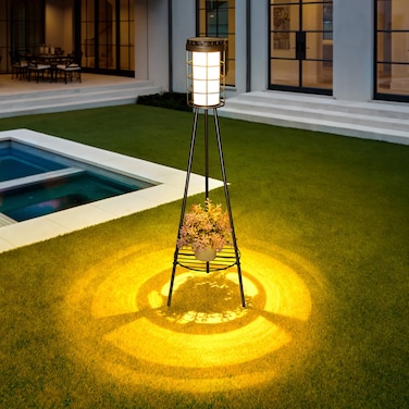 MOLEBIT 38 inch Solar Floor Lamp with Tripod Plant Stands, Waterproof Outdoor Solar Lights for Garden, Porch, Yard, Backyard, Patio (1 Pack)