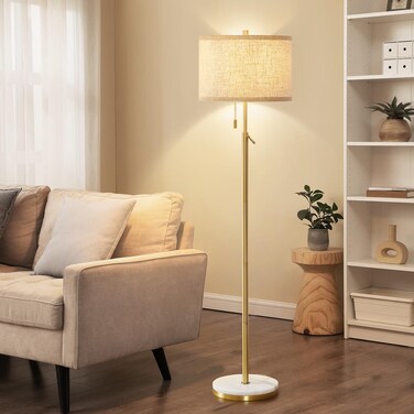 GyroVu Marble Floor Lamp, Adjustable Height Standing Lamp with Marble Base Tall Lamp with Pull Chain Switch Floor Lamps for Living Room, Bedroom &amp; Office Bulbs Not Included(Gold)
