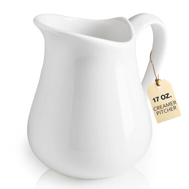 LYEOBOH Creamer 17 OZ Creamer Pitcher - Ceramics Creamer with Handle, Sauce Pitcher, White Coffee Creamer Pitcher, Milk Pourer for Home Kitchen Microwave &amp; Freezer Safe