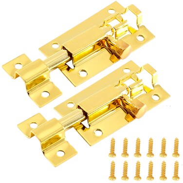 Zorfeter 2 Inch Barrel Bolt Latch, Stainless Steel Slide Door Latch Lock with Mounting Screws, Gold, Pack of 2
