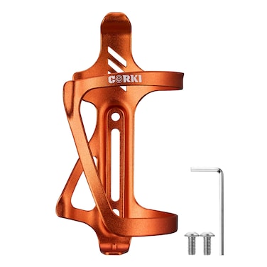 Corki Cycles Left Side Load Water Bottle Cage, Side Entry Bike Water Bottle Holder for Road &amp; Mountain Bikes - 1 Pack - Orange-Aluminum Alloy