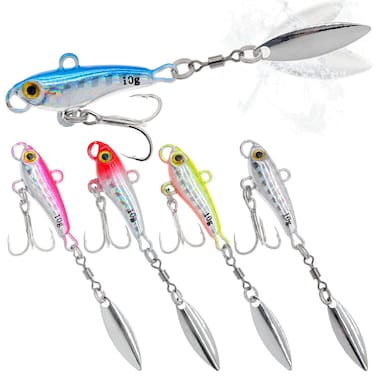 Zsrivk Metal Fishing Spoons Lures Long Casting Spinner Blade Baits VIB Swimbait with 3D Eyes for Walleye Bass, 5 PCS Fishing Jigs Freshwater Fishing Lures