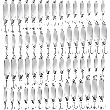 HESTYA Fishing Lures Fishing Spoons Saltwater Treble Hooks Lures Hard Metal Spinner Baits 5 Sizes Casting Spoon Lures for Salmon Bass in 1/5 oz 1/4 oz 3/8 oz 1/2 oz 3/4 oz(20 Pieces,Silver)