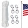 NQ Flag Pole Rope Line Kit-50FT x 1/4"Diameter Nylon Flag Pole Halyard Rope with 4 Pcs Swivel Snap Clips Hooks Fits Flagpole Up to 25FT, Outdoor Flagpole Camping Pet Tent Hardware Accessories (White)