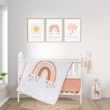 3 Piece Rainbow Boho Crib Bedding Set - Standard Size Nursery Bedding for Boys and Girls with Crib Sheet, Comforter &amp; Crib Skirt