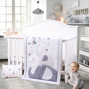 JISEN 4 Piece Crib Bedding Set for Girls Boys Soft Baby Crib Bedding Set Nursery Bedding Sets - Crib Quilt Crib Sheet Pillowcase Crib Skirt Deer
