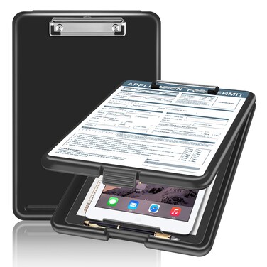 Clipboard with Storage, Clipboards 8.5x11 with Storage, Nursing Clipboard Foldable, Smooth Writing with Pen Holder Clipboards, High Capacity Storage Clipboard for Office Storage, Nurse, Kids(Black)