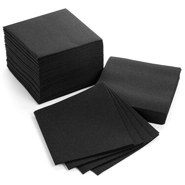 AH AMERICAN HOMESTEAD Cocktail Napkins-Disposable Beverage/Bar Napkins-Black Linen-Like Square Napkins-Eco-Friendly &amp; Compostable-Everyday Use, Party or Wedding 4.75inch x 4.75inch (100 Count, Black)