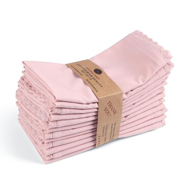 NATURALCRAFT Dinner Cloth Napkins Cotton Linen Blend Fabric 12 Pack Easter Special Edge Finish with Fine Lace for Every Day Use Napkins are Pre Shrunk and Good Absorbency (Ivory lace 12x12)