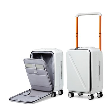 MILADA Luggage Hard Shell Suitcases Airline Approved Carry On Luggage 22x14x9 TSA Approved Luggage 20 Inch Front Opening Pocket Suitcase with Wheels Travel Luggage Wide Handle, White