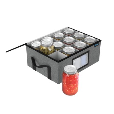 JarMax 32 oz Mason Jar Organizer-Canning Jar Organizer-Sturdy Canning Jar Storage Bag-Holds 12 Quart Size Mason Jars-Foldable Canning Jar Boxes w/Dividers and Label Holder (Quart)