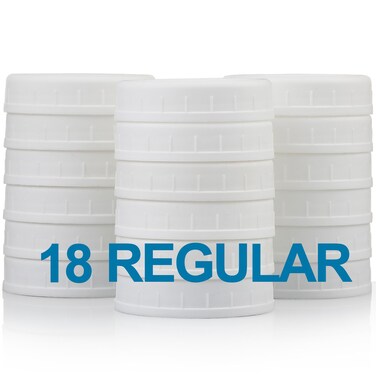 AOZITA [18 Pack] Plastic REGULAR Mouth Mason Jar Lids for Ball, Kerr and More - White Plastic Storage Caps for Mason/Canning Jars - Dishwasher Safe &amp; Food Grade