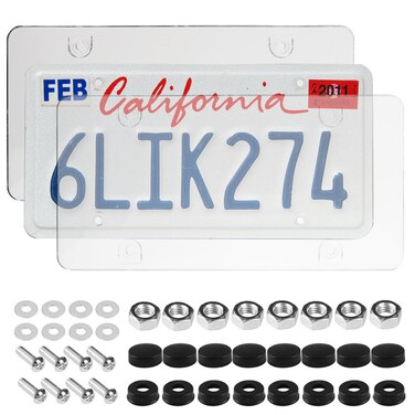 2Pcs Transparent License Plate Protectors - Unbreakable Clear License Plate Frame with Screw Covers (White)