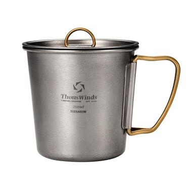 Thous Winds Titanium Mug, 250ml Camping Coffee Mug Water Cup with Foldable Handle Outdoor Cup for Backpacking Hiking Cooking