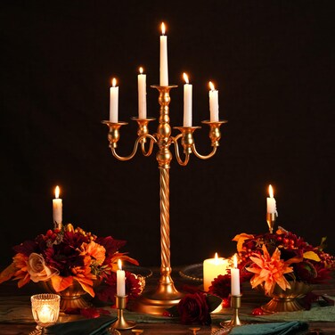 Wedding Candelabra Tall Floor Candelabras - Gold 5 Arm Candelabra, 28" Metal Spiral Candelabra Candle Holder, Antique Candle Opera Centerpieces Stand for Events, Ceremony Aisle Reception