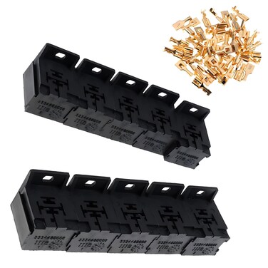 Yumfugu Pack-10 Car Relay Base Holder Replacement, 50 PCS 6.3MM/0.24In Metal Automotive Terminals, Universal 12V/24V 30-80A 5 Pin Vehicle Relay Bracket Accessories for Car Truck Boat SUV (Black)