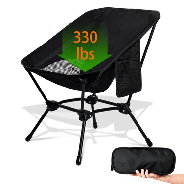 Ultralight Portable Camping Beach Chairs Compact Folding Lawn Chair Outdoor Lightweight Backpack Camp Chair for Adults Backpacking Chair with Pocket for Outside Travel Picnic &amp; Hiking, Support 330 LBS
