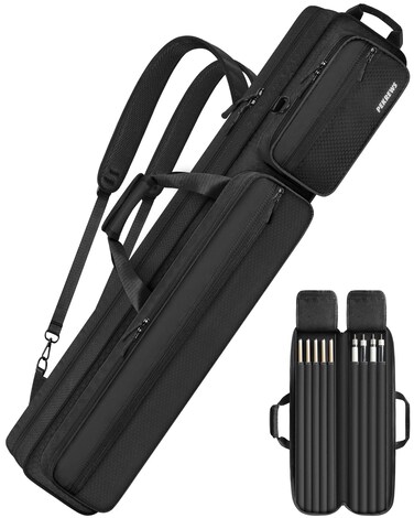 PEKREWS Pool Cue Case, Pool Stick Case 4x5 with Multiple Pockets Holds 4 Butts 5 Shafts, Soft Padded Sturdy Pool Cue Bag, Billiard Cue Backpack with Adjustable Shoulder Straps for Men and Women