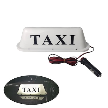 12V TAXI Sign Light for Car,3-Meter Connecting Line TAXI Cab Roof Top Illuminated Sign,Waterproof TAXI Sign Light with Magnetic Base.White Light and White Shell TAXI Light