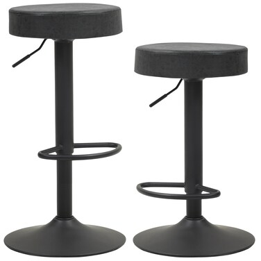 Finnhomy Bar Stools Set of 2 Counter Height, Swivel Barstools with Footrest and Backless Round, Height Adjustable Rustic Bar stools for Kitchen, Vintage Leather, Retro Black