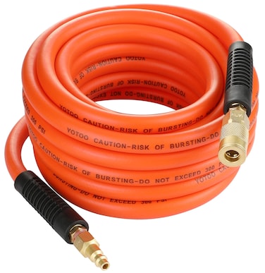 YOTOO Air Hose 3/8 in. x 25 ft, 300 PSI Heavy Duty Hybrid Air Compressor Hose, Lightweight, Kink Resistant, All-Weather Flexibility with 1/4-Inch Industrial Air Fittings and Bend Restrictors, Orange