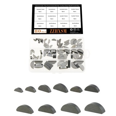 ZZHXSM 80PCS Semicircular Crescent Key Assortment Kit Set Keyway Carbon Steel Shaft Crank Key Suitable for Automotive Engines Industrial Machinery Precision Machine Tool Agricultural Equipment