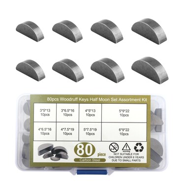 Keyway Assortment Tool Kit with 80PCS Half Moon Keys,Carbon Steel Semicircle Bond Key with 3mm 4mm 5mm 6mm for Fasteners Flywheel Key,Professional Car Accessories Metric Hardware