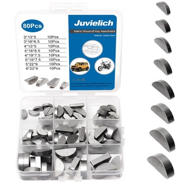 Juvielich 80pcs Woodruff Key Assortment Kit, Metirc, Woodruff Semicircle Key, Carbon Steel, Black, Half Moon Key, Keyway Shaft Crank Keys Parallel Drive for Flywheel Key Pulley Fasteners