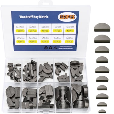 Awpeye 120pcs Woodruff Key Assortment Kit, 10 Sizes Metric Half Moon Keys, Keyway and Key Stock Assortment, Flywheel Key Set, Woodruff Semicircle Key for Shaft Crank Applications