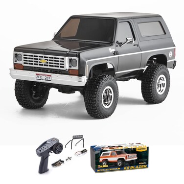 FCX24 FMS 1/24 RC Crawler Chevy K5 Blazer Officially Licensed, Mini RC Car Pick Up Truck &amp; SUV 2 in 1, 4WD 8km/h 2 Speeds Switch, 2.4GHz 3CH Off-Road RC Model with LED Lights for Adults (Black)