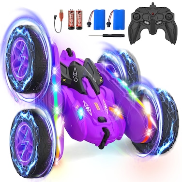 Remote Control Car,2.4Ghz RC Stunt Car with Light Strip,4WD Off Road RC Crawler,Double Sided Hand Remote Control Car 360&deg; Rotating Recharge RC Stunt Car Toy for Boys Girls 6-14 Birthday (Purple)