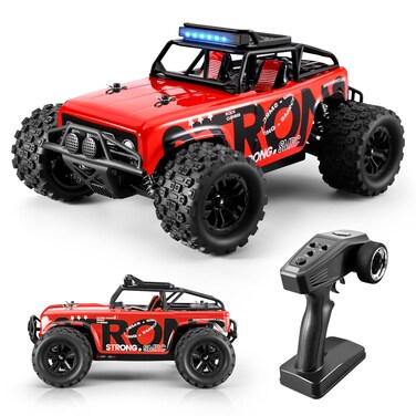 SupKonXi RC Car 4WD Remote Control Truck, 1:18 Scale Off Road RC Truck, 36KPH Fast Racing Car, 2.4Ghz RC Vehicle Rock Crawler with 2 Batteries-60 min Playtime, for Boys Kids Girls Teens - Red