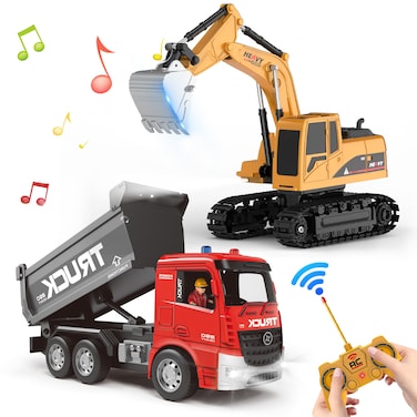 AISYAH RC Excavator and Dump Truck Playset - RC Construction Vehicle Toys for Toddlers 6-12 Years Old, Children's Day Gift for Boys and Girls