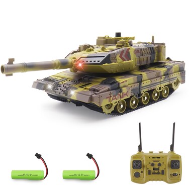 Hitish RC Tank That Shoots for Kids Adults, 2.4G Remote Control Army Tank Toys with Auto Demo Sound Light Smoke, 13 Channel Military Vehicles Model Gift for Boys, Army Beige