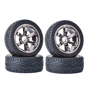 LAFEINA 4PCS 1:10 RC Tires and Plastic Wheels Rims for 1/10 Scale On Road Touring Racing Drift Car HSP HPI Tamiya (Gray)
