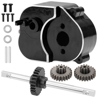 ShareGoo RC Transfer Case Transmission Gearbox Housing &amp; Steel Gear Set Upgrade Parts Compatible with MN82 MN78 1/12 RC Car (Black)