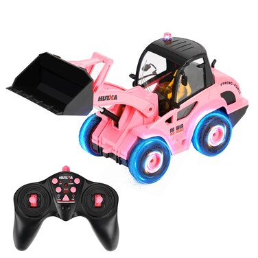 Remote Control Front Loader 1/24 RC Front Loader Bulldozer 9 Channel Construction Vehicle Toy with Light Toy Loader,Excavator Toys for Best Gift for Kids (Pink)