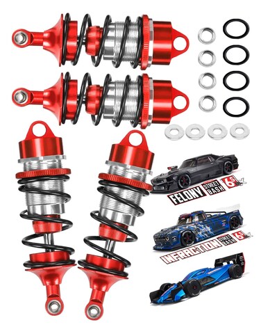 RCMYou Shock Absorber Upgrades for ARRMA 1/7 Felony 6S BLX,Infraction 6S BLX,Limitless Roller Speed Bash,4Pcs Front Rear RC Shocks Damper Parts,Adjustable Hop Ups,Replace #ARA330627,Red