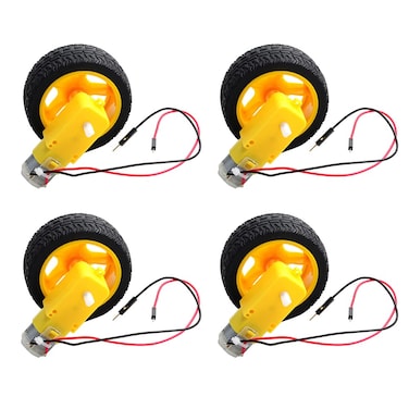 DIYmall TT Motor with Leads DC 3-6V Gearbox Motor 1:48 200RPM Tire Wheel for Arduino Smart Car 2Pin Male Connector Wire (4, 4motor+4wheel)