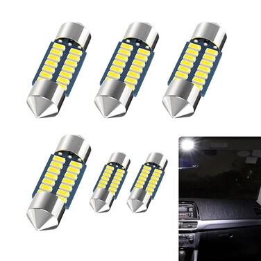 awlbed 6 PCS Car LED Double-tip Reading Light, 31mm 12V 400LM IP68 Waterproof Fast Response License Plate Light, Auto Lighting Replacement Accessories, Compatible with Most Car Models (White)
