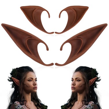 FRESHME Renaissance 2 Pairs Brown Elf Ears - Short and Long Fairy Ears Set Silicone Vampire Ears Anime Pixie Elven Ear Brown Skin for Women Cosplay Christmas Halloween Masqerade Costume Accessories
