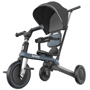 besrey Toddler Tricycle, Balance Bike with Removable Canopy &amp; Backrest, 5 in 1 Tricycle for Toddlers 1-3, Kids Tricycle with Parent Steering Push Handle, Detachable Pedals, Birthday Toys for Boy&amp;Girl