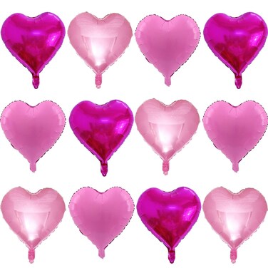 Lovoir 12 Pcs Hot Pink Heart Shape Foil Mylar Balloons 18 Inch Love Balloons for Valentine's Day Birthday Party Decorations Wedding Engagement Romantic Decor (Hot Pink &amp; Pearl Pink &amp; Candy)